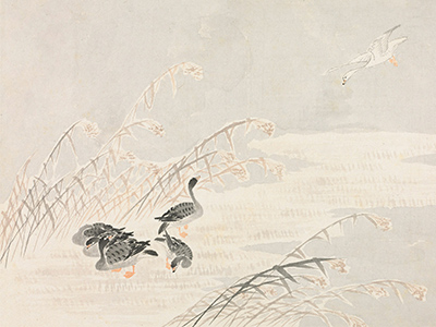 landscape painting with geese