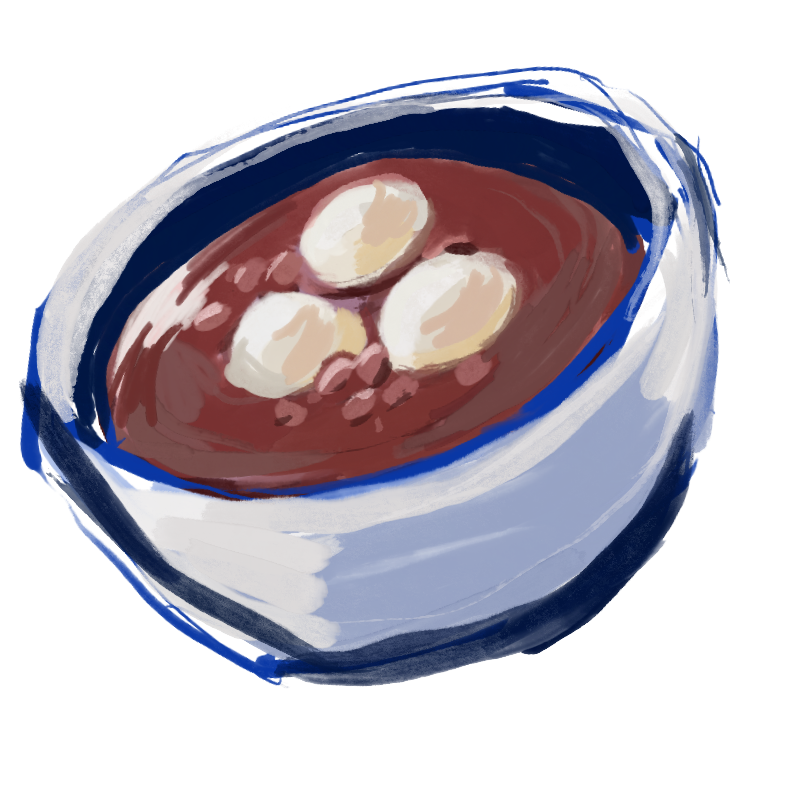 bowl of red bean soup with tang yuan